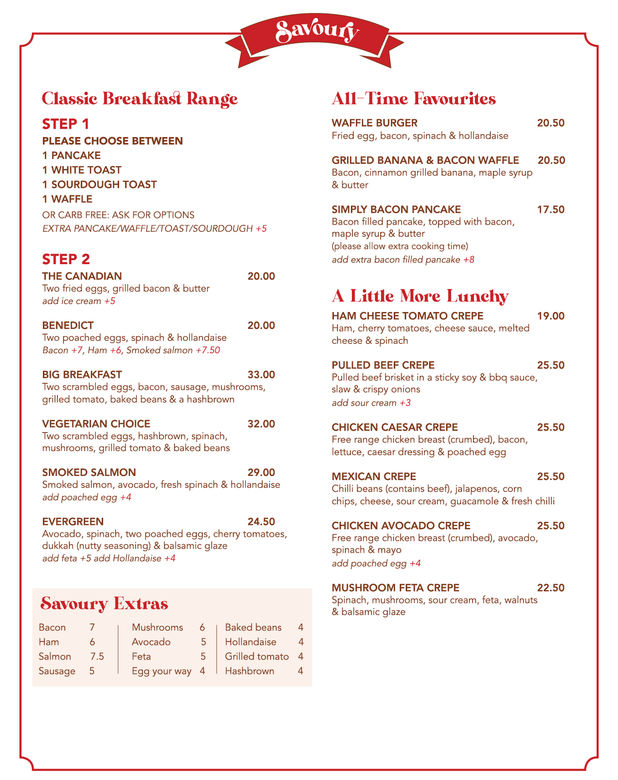 Helga's Menu - Savoury